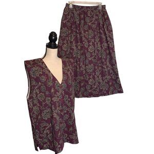 Ashley Skirt Set‎ Womens Medium Vest & Skirt Burgundy Floral Print Career NEW